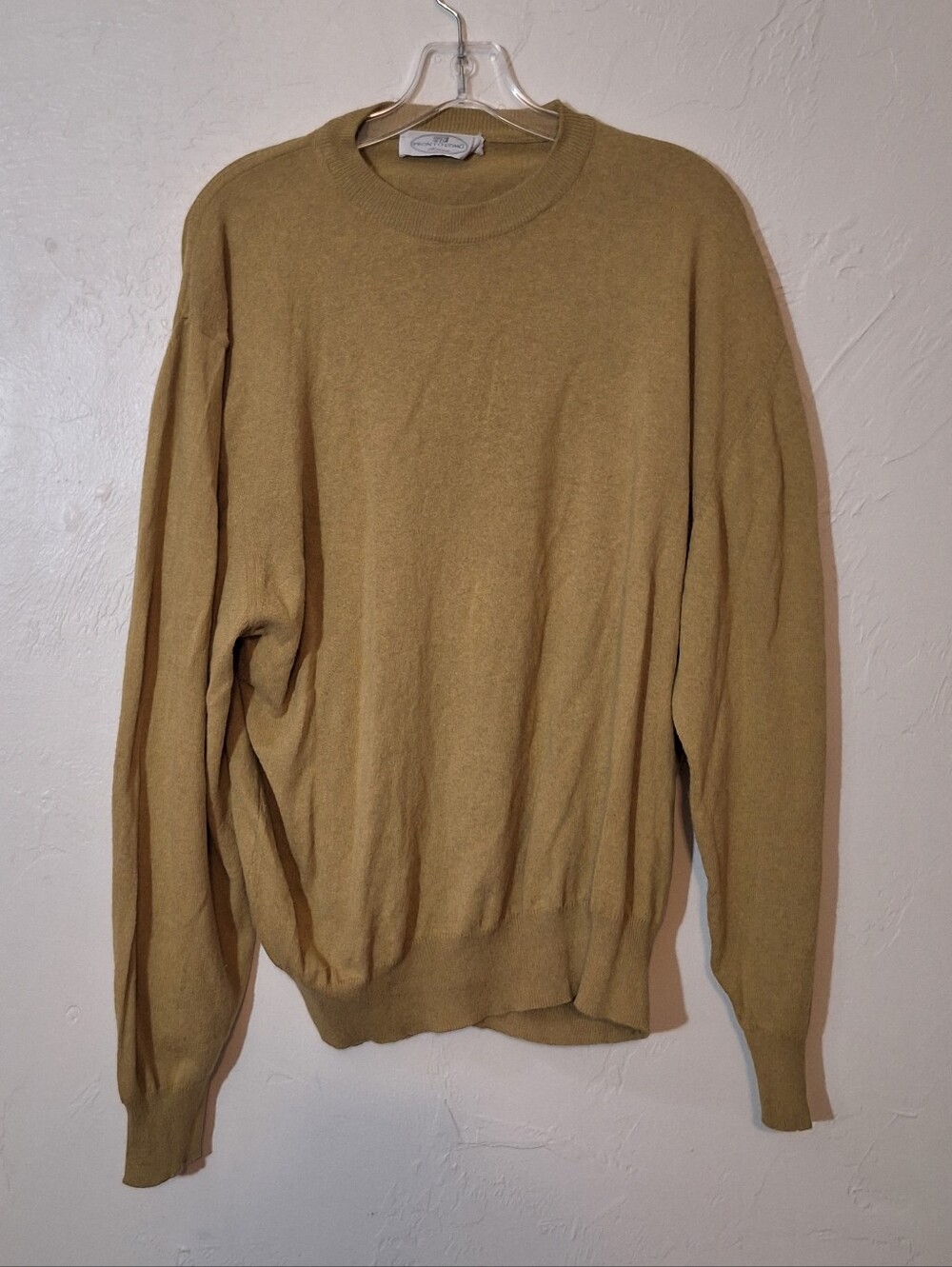Pronto Uomo Men’s Khaki Crew Neck Sweater XL Made in Italy Cotton Rayon Blend